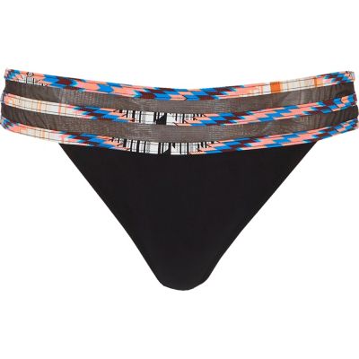 Black geo print multi strap bikini bottoms